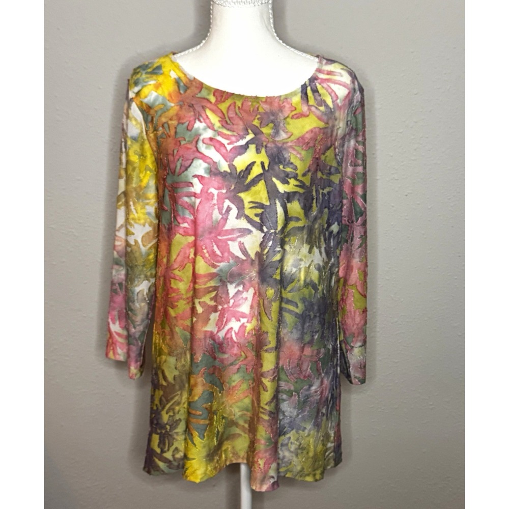 Susan Graver Weekend Women's Multicolor Floral Embroidered Knit Tunic Top M